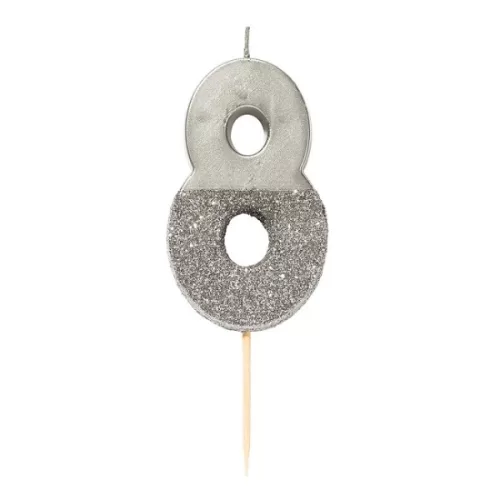 Vela decorativa numero ocho glitter number candle