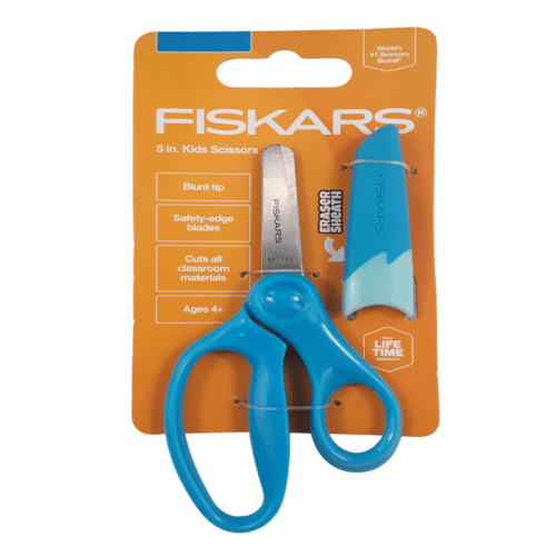 Tijera con Tapa-borrador para niños edad 4+ FISKARS Azul claro punta redonda
