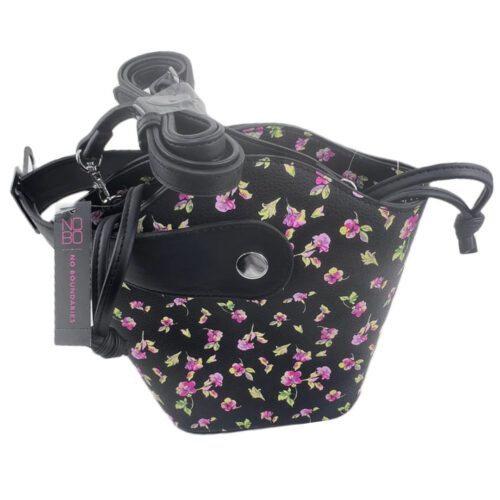 Mini cartera negra con flores NOBO
