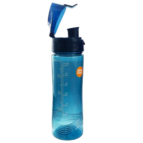 Botella para agua con tapa color azul 500ml.