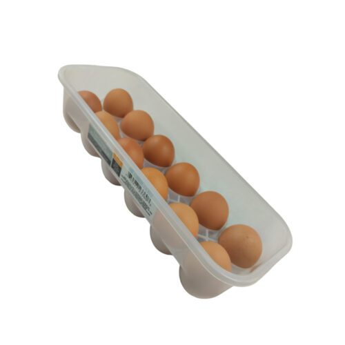 Contenedor de huevos ESSENTIALS rectangular con tapa para 12 huevos.