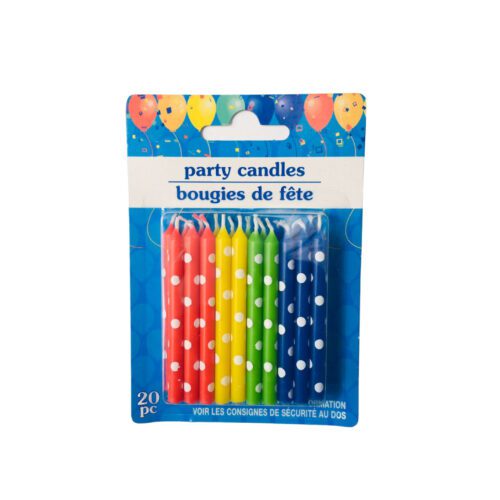 Velas de cumpleaños PARTY CANDLES colores primarios y lunares 20und.