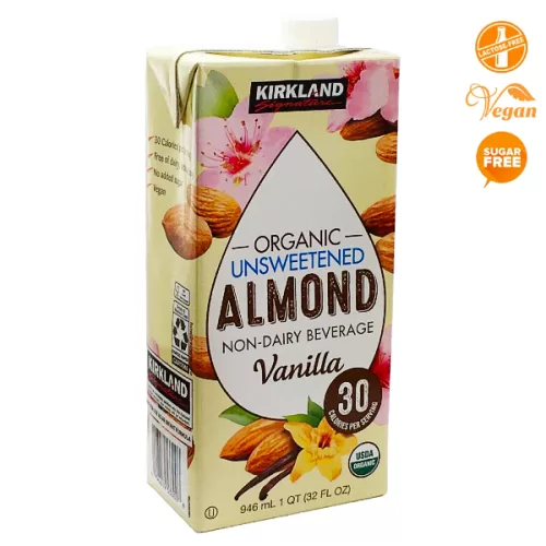 Leche de almendra KIRKLAND orgánicas sabor a vainilla 946ml.