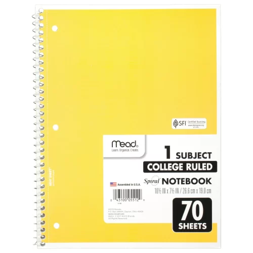Cuaderno en espiral de 1 línea PEN + GEAR amarillo 70 hojas.