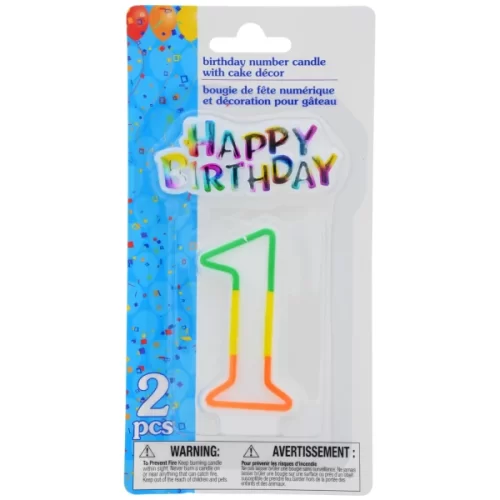 Vela decorativa numero 1 PARTY CANDLES con mensaje Happy Birthday
