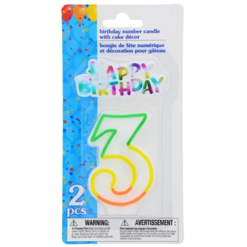 Vela decorativa numero 3 PARTY CANDLES con mensaje Happy Birthday