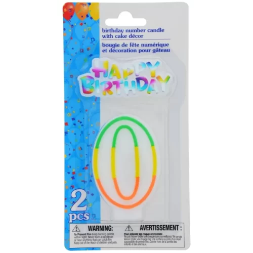 Vela decorativa numero 0 PARTY CANDLES con mensaje Happy Birthday