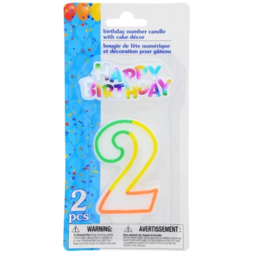 Vela decorativa numero 2 PARTY CANDLES con mensaje Happy Birthday