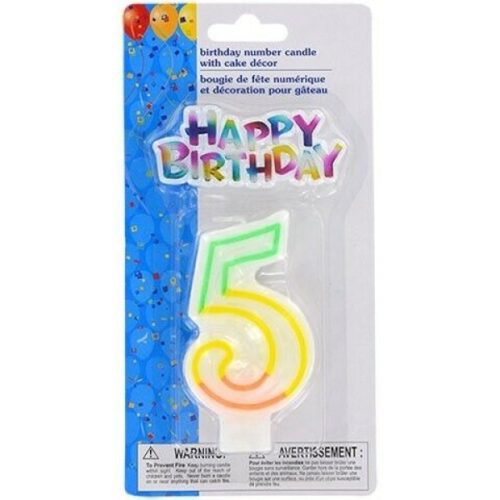 Vela decorativa numero 5 PARTY CANDLES con mensaje Happy Birthday