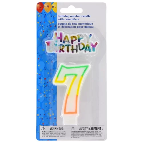 Vela decorativa numero 7 PARTY CANDLES con mensaje Happy Birthday