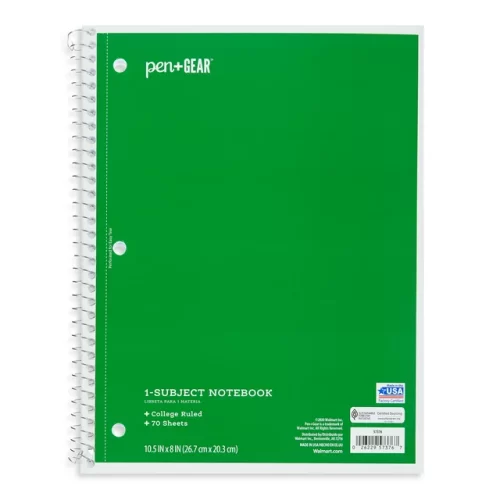 Cuaderno en espiral de 1 línea PEN + GEAR verde 70 hojas.