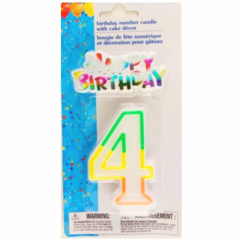 Vela decorativa numero 4 PARTY CANDLES con mensaje Happy Birthday