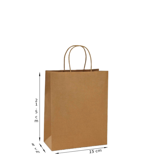 Bolsas pequeña de papel con asas marrón 15x8x21.5 cm