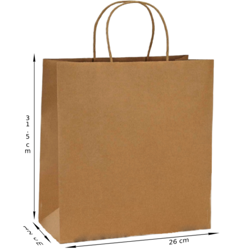 Bolsas grande de papel con asas marrón 26x12x31.5 cm