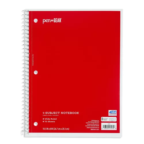 Cuaderno en espiral de 1 línea PEN + GEAR rojo 70 hojas.