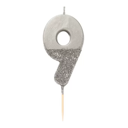 Vela decorativa numero nueve glitter number candle