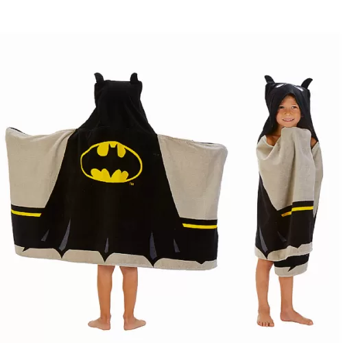 Toalla con capucha para niños DC batman negro y amarillo 61cm x 127cm.