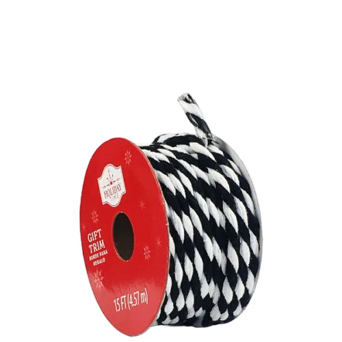 Cordón de algodón blanco y negro HOLIDAY TIME trenzado grueso decorativo 4.57m.