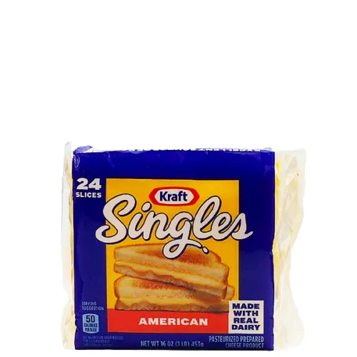 Queso americano KRAFT SINGLES tipo cheddar paquete de 24 und.