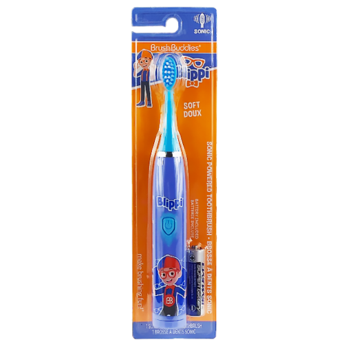 Cepillo de dientes sónico BRUSH BUDDIES blippi a baterías para niños.