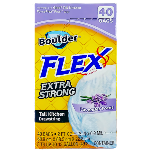 Bolsa de cocina con cordón y control de olores BOULDER FLEX lavanda 40 bolsas (60.9*68.5*22.8cm)