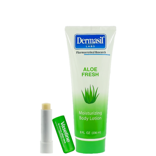 Set Hidratante II 1 loción hidratante DERMASIL 236ml /1 bálsamo labial VASELINE 4.8g ambos aloe vera