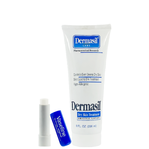 Set Hidratante III 1locion hidratante DERMASIL 236ml /1 balsamo labial VASELINE 4.8g ambos original