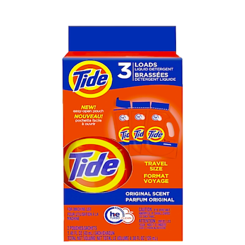 Detergente liquido TIDE viajero 3 bolsas 43ml c/u