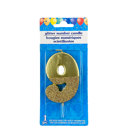 Vela decorativa numero nueve glitter number candle dorada