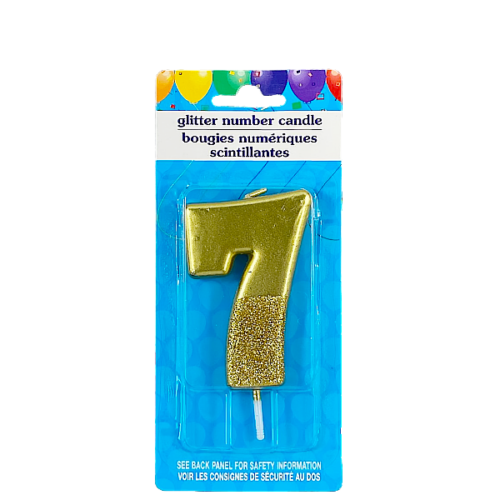 Vela decorativa numero siete glitter number candle dorada