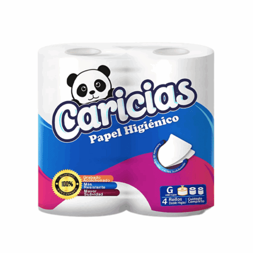 Papel higiénico CARICIAS  400 hojas 4 rollos.
