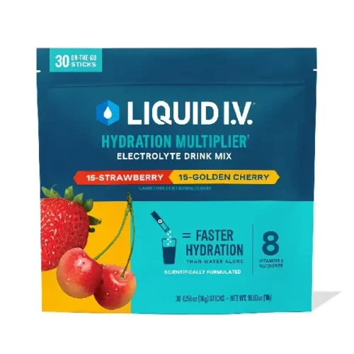Multiplicador de hidratación LIQUID I.V. fresa y cereza mixtos 30 paquetes individuales 16g. c/u
